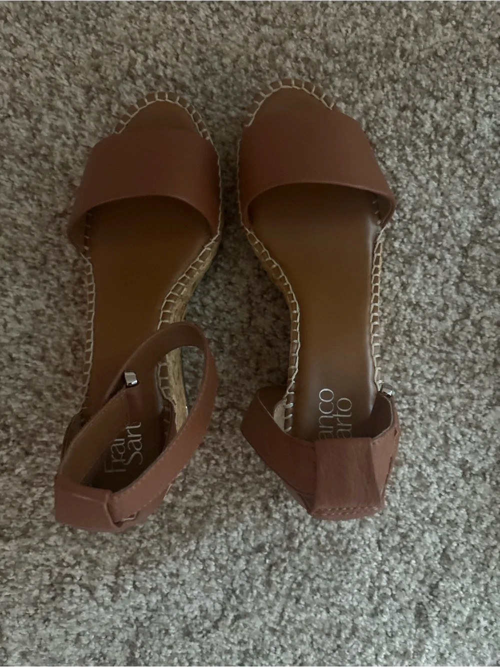 Franco Sarto Tan Brown Leather Espadrille Slide Sandals